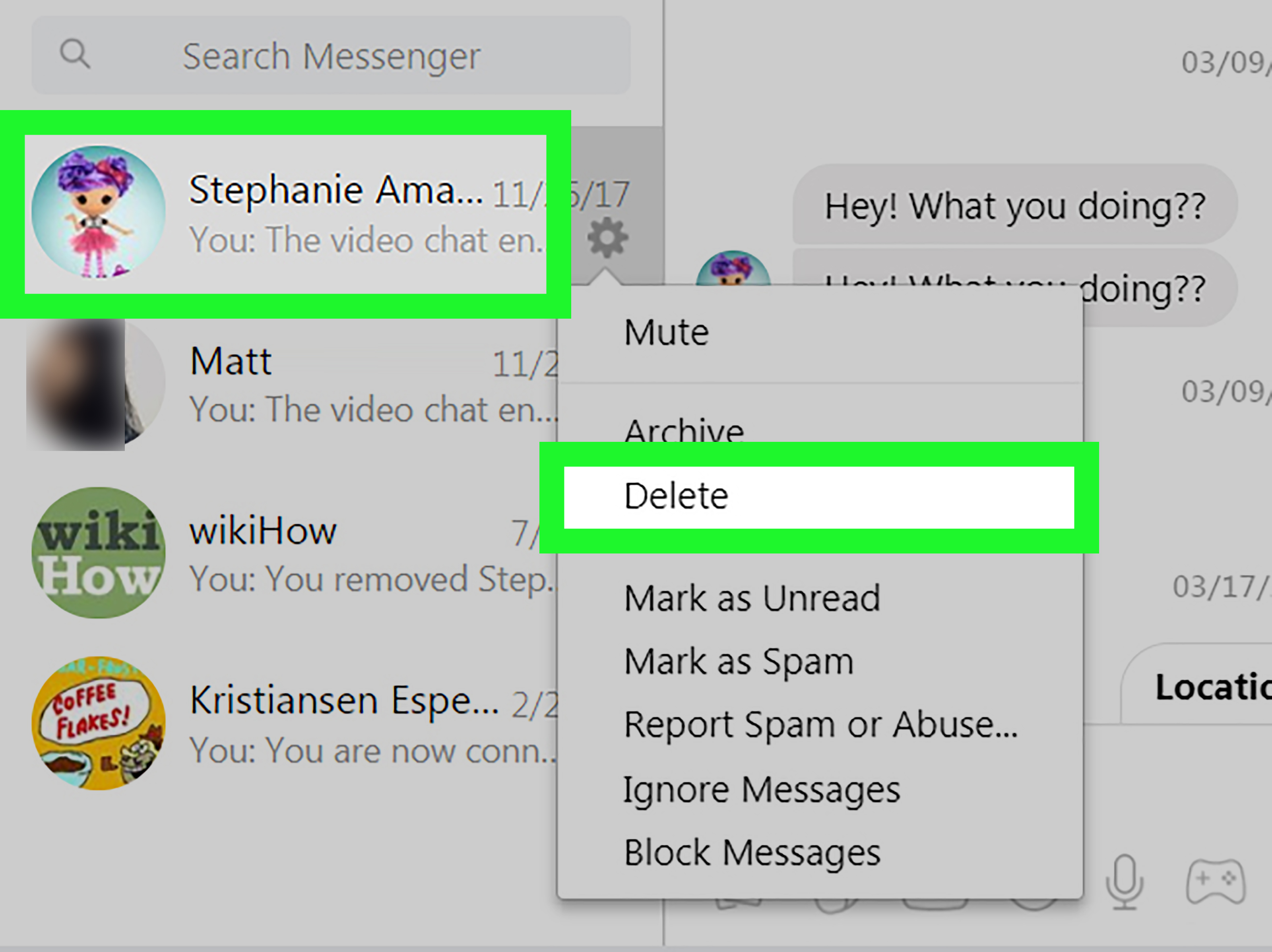 How to delete messages on messenger