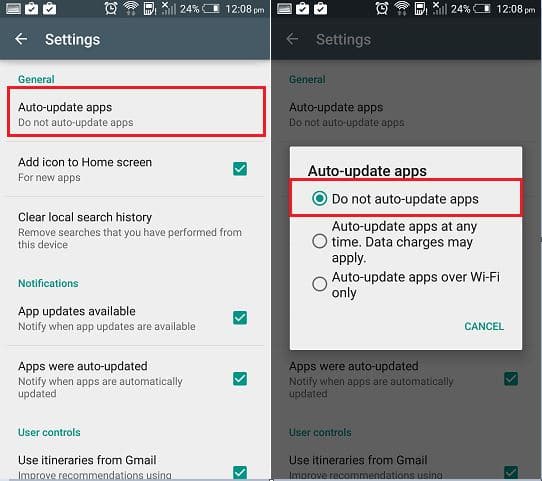 stop auto app update in Android